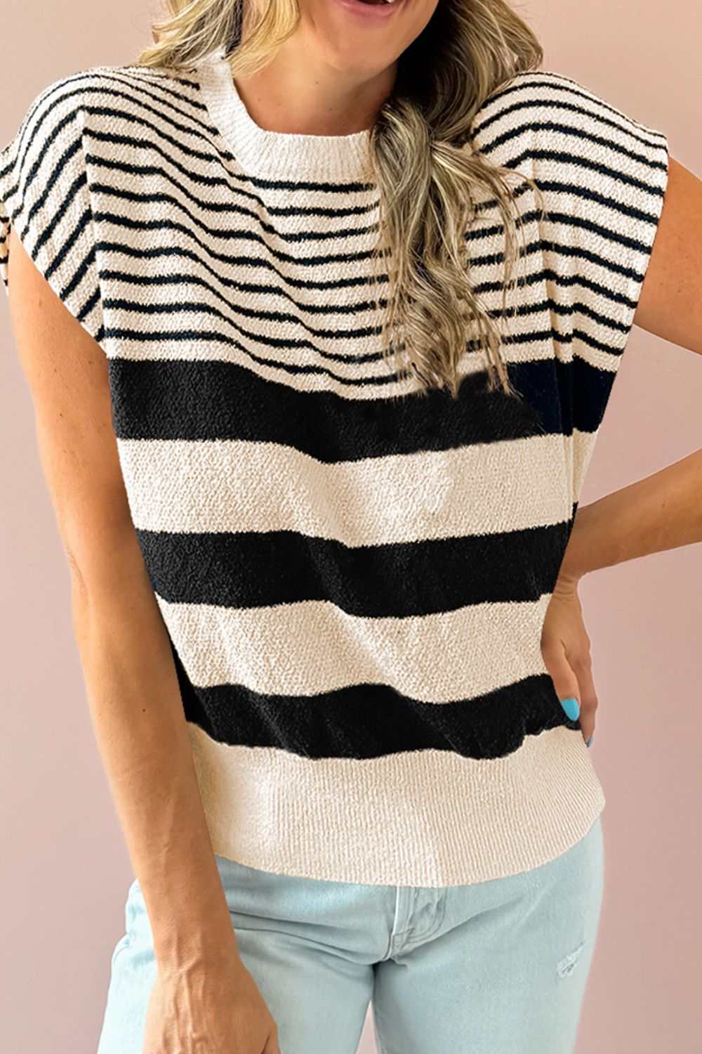 Striped Round Neck Sweater Vest