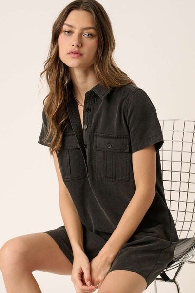 Mittoshop Button Detail Collared Neck Short Sleeve Shirt Dress