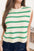 Striped round neck sweater vest in green and cream, slightly stretchy material.