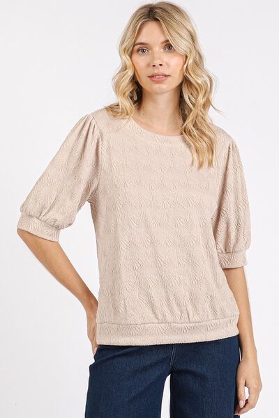 Mittoshop Fan Shell Texture Short Puff Sleeve Knit Top