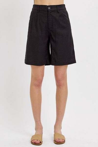 RISEN High Rise Pleated Front Shorts