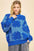 Davi & Dani Flower Texture Round Neck Sweater with Dropped Shoulders in Blue.