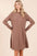 Mittoshop mock neck long sleeve dress with pockets in soft brown knit fabric.