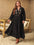 Plus size embroidered polka dot notched long sleeve dress in black.