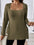 Plus size square neck long sleeve top in green with ribbed texture.