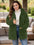 Plus size zip-up long sleeve hooded outerwear in green with pockets.