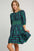 Umgee Ribbon Print Frill Contrast Velvet Trim Half Sleeve Dress with chic ribbon print and elegant frill detailing.