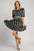 Umgee ribbon print frill contrast velvet trim half sleeve dress, showcasing chic and elegant design.